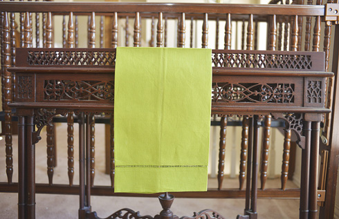 Macaw Green colored Hemstitch Guest Towel. 14"x22"